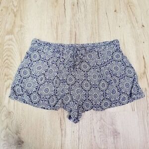 Love Tree Boho Paisley Tie Elastic Waist Linen Shorts Blue White Size Medium